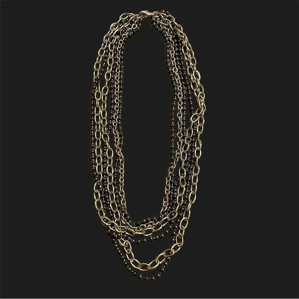 Layered Mixed Metal Chain Necklace | Statement, Chunky, Bold, Edgy - Picture 2 of 3